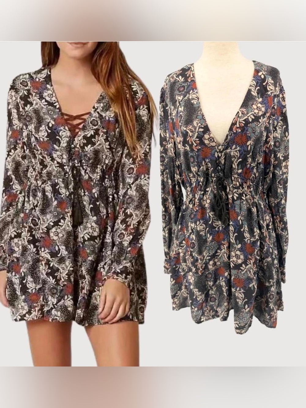 Free People Long Sleeve Floral Mini Dress - size XS